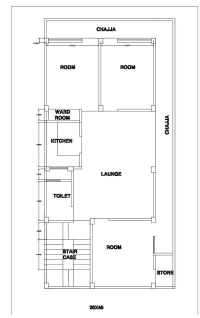 small house plan 20x45 ' or 100 gaug