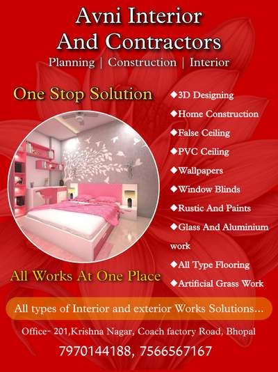 one stop Solution it's Avni interior and Contractors...Contact now 7970144188 For Any type of Home Interior and exterior.. please Contact


 #wallpepar 
#FalseCeiling 
#upvcwindows 
#intetior #furnitures 
#exterior_Work 
#blinds