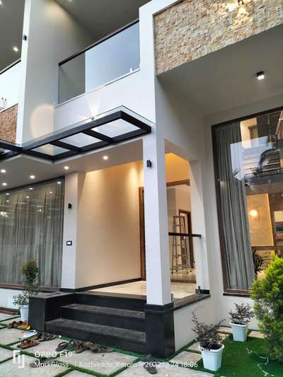 # MS Structure #Canopy with Glass # Sitout #GlassHandRailing with Wooden Top Railing