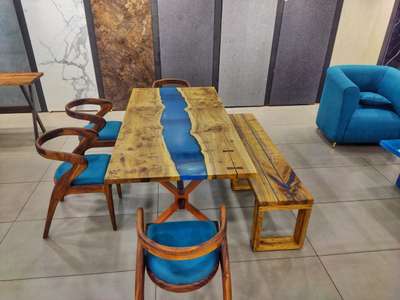 contemporary dining table 
chairs , metal powder coated frame,
full wooden bench

epoxy resin work #DiningChairs #DiningTable #Benches #diningarea #resintabletops #resin