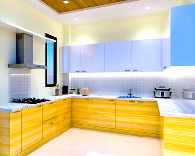Modular Kitchen Interior Design with Wooden Finish 
 #LShapeKitchen #KitchenIdeas #ModularKitchen 
#WoodenKitchen