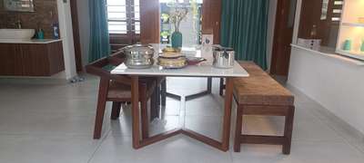 Dining table & tea table marbonite top steel structural wooden finish painting