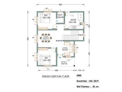Small sq. ft Home plan/ 834.sq. ft