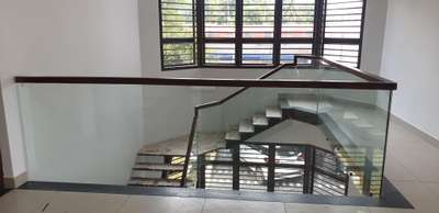 Glass & wood handrails finished works kottayam site
