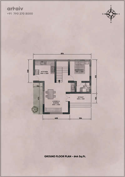 Ground Floor Plan - 644 Sqft.

#floorplan
#plan
#houseplans
#groundfloor