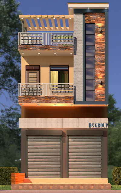 front elevation of an Indian house with Shops on ground floor
for more details please contact us at+91 8440809392 
 
 #3D_ELEVATION  #frontElevation  #3dhousedesigns