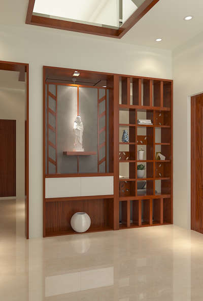 Interior Partition. 'Design Ideas'
This kind of partition elements are good  if we love dividing different  spaces, but not separating them completely. To make them functional we can also  add prayer(pooja) or some storage to this partition.
 #Architectural&Interior #partitiondesign #PrayerCorner #LivingroomDesigns #Architectural&nterior