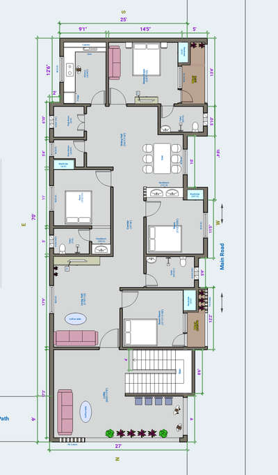 4BHK House Floor Plan Modern & Aerodynamic