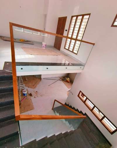 12 mm glass handrail & wooden Top