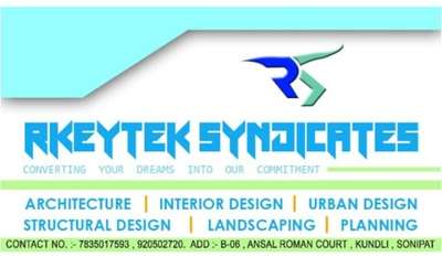 we provide all services related to architecture, interior design and planning

We at Rkeytek Syndicates are motivated to give our clients the best experience of living according to their respective needs 
with our 2 offices based in Delhi NCR covering pan India projects
#InteriorDesigner  #Architect  #architecturedesigns  #Architectural&Interior  #interiorarchitect  #rkeytek  #LandscapeIdeas  #planning