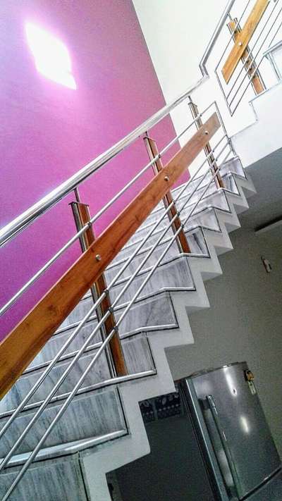stainless steel railing with HPL 
do you want contact us 9870942577,@nextinfabrication
 #railing  #railingdesign #StaircaseDecors  #stainless  #SteelStaircase