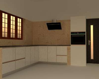 kitchen cabinet design with copper coted profile handles ,with baskets,tandum box ,sink,hood and hob and a sufficient oven units with vegetable storage. #kitchen  #modularkitchen