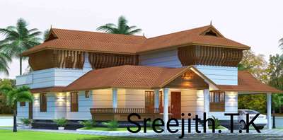 Nalukettu Elevation :2500 Sqft 4 Bhk with Courtyard and Carporch. Location Kannur. Cost 50 Lakhs