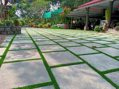 Ithu Bangalore  stone size. 2x2,2x1,and 2x3. 50 mm thickness. 25 mm artificial grass.. 2 inch size.
175 per sqft. With artificial grass full work.. Natural grass ane 165 /-