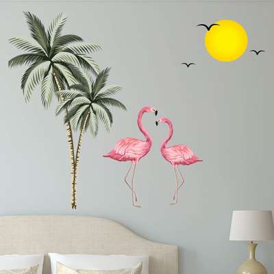 The empty space acts as the seashore upon which this design fits. Have you ever seen a flamboyance lined up at the beach? If not, here is your chance. The palm trees, flamingos, and the sun are all so simple, yet they manage to completely encompass the entire room with their flavour.