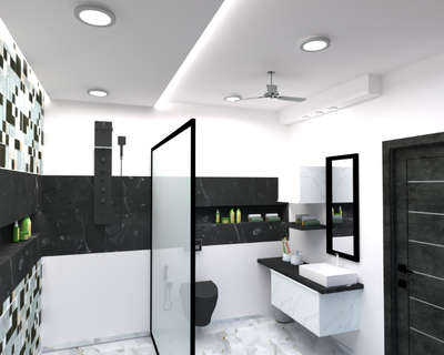 Washroom Interior Design #walltile #blacksanitaryfittings  #InteriorDesigner  #interiorservice #designservices #2DPlans #3drenders #designinspiration #delhiinteriordesigner