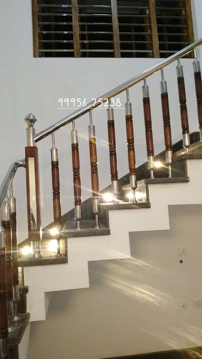 #wooden design  #steel handrail