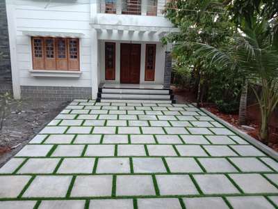 Flamed Banglore stone And Artificial grass
