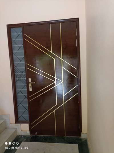 Flush Door teak vinear with golden T-Patti #goodwood  #woodwork #HouseDesigns  #TeakWoodDoors