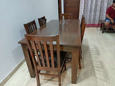 Dining table with 6 seat sagwan solid wood high gloss finish
 #KhushalInteriorcontractors 
 #Carpenter