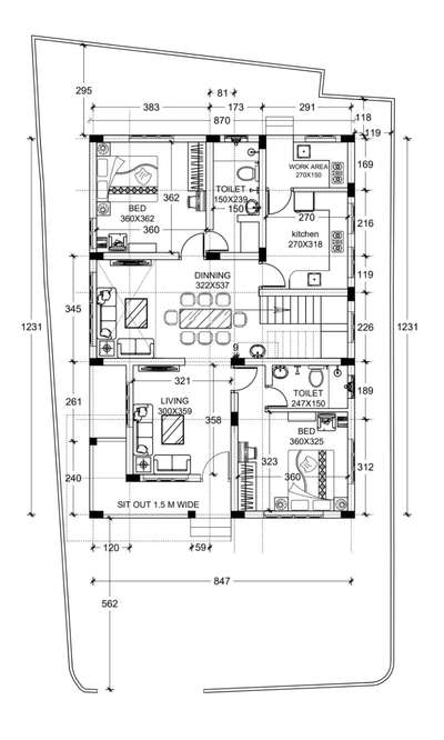 4BHK house design GF Plan