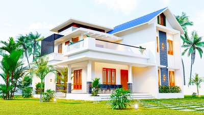 #My Designs
#Simple Design
Contemporary + Colonial Mix
Area: 1806+1027=2833
Place : Kunnamkulam
Budject:57 Lakhs

Ground Floor : Sitout, Living, Dining, Patio, Wash room, Kitchen, Work Area, Common Toilet,Two Dress and Bath attached Bedrooms, Semi Light Courtyard.

First Floor : Balcony, Upper Living, Two Dress and Bath attached Bedrooms.