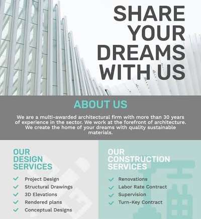 SHARE YOUR DREAM WITH US...we take care of you.
- Residential
-Commercial
-Interior 
Rs 100/sqft Consultancy Charged. or 6% of Total project cost till competitions.
Quality 100%
Trust 100%
Contact: 919625575516
 #consultant  #projectmanagement #homeowner 
#Kolo #india