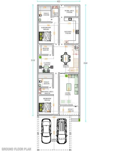 #Residencedesign Residence 🏡
for lengthy plots
4 BHK plan #groundfloorplan #lengththy plot#floorplan