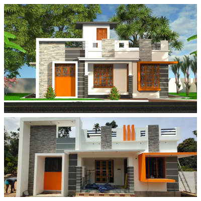 Completed residential building(North facing )
Client : sajeev At kollam
Ground floor »
 2 bed rooms
  2 Attached bath
Kitchen
Dining
Living
Sitout
Pooja room
Ground floor area : 950.32 sqft
First floor »
 Staircase cabin 94.68 ft
Total area 1045.01 Sqft 
Construction cost : 18 lakhs
