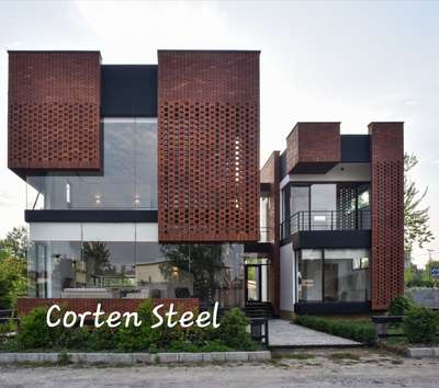 Laser cut Cor-ten Steel  or whithered steel for Exterior elevation.  Its a rested in nature, no need to paint.