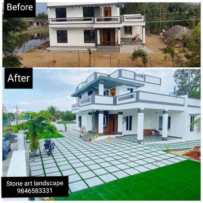recently finished landscape work..!
materials used : Banglore stone & Nylon artificial grass

materials specifications : Banglore stone flamed, 50mm thick, 24/24 size, white color

artificial grass : Pile height 28 mm, 8800 Dtex, Nylon

for more details : 9846583331
stoneartlandscape.com