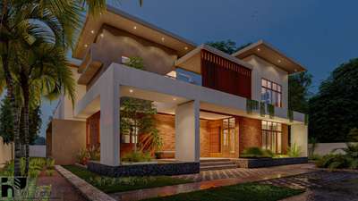 Tropical modern house design.
Exterior elevation.
 #modernhouses  #ContemporaryHouse  #HouseDesigns  #HouseConstruction  #keralaplanners  #exteriordesigns