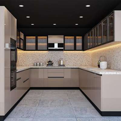 modular kitchen with excellent finishing work #ModularKitchen #modularwardrobe #ModularKitchens   #KitchenTiles #popceiling