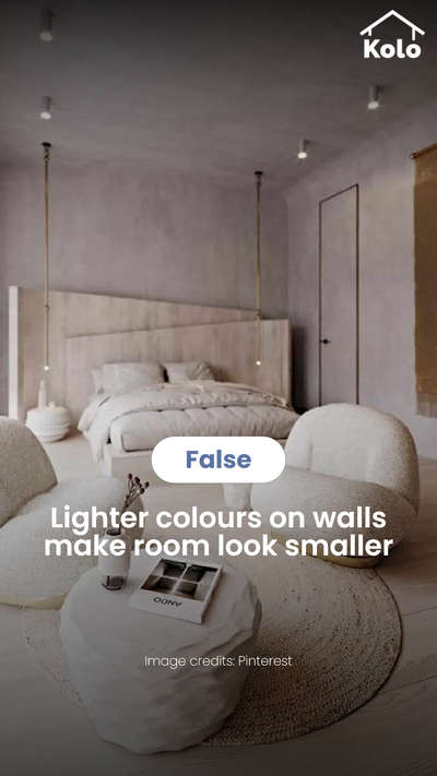 The answer is False.

Lighter colours do not make the room look smaller but rather they make it look bigger than it is.

Test your knowledge of home construction with our true or false series and learn more about design and other elements of construction.

Learn new words of home construction with our quiz series on Kolo Education 👍🏼

Learn tips, tricks and details on Home construction with Kolo Education.

If our content has helped you, do tell us how in the comments ⤵️

Follow us on @koloeducation to learn more!!!

#education #architecture #construction #building #interiors #design #home #interior #expert #koloeducation #quiz #lightercolours #designhack