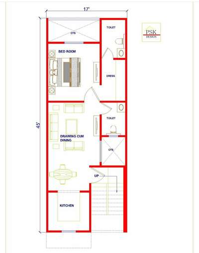 Plot size :- 17ft x 45 ft
DESIGN BY :- PSK DESIGN
 #FloorPlans #residenceproject #plotting #autocad