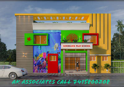 Proposed Play School Building Elevation At Indore
@ Aquatic Theme
 #elevation  #HouseDesigns  #frontElevation  #playschool  #HouseDesigns