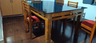 simplest model of Dining Table 6 x 4 Size (Teak wood &  Black Glass)