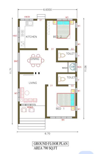 floor plans
#Smallhousekerala  #Area _ 800 sq.ft
 #2_bhk🏠