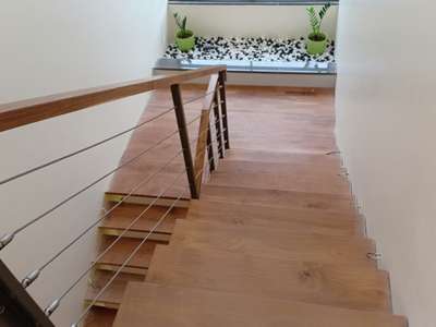 wooden stair with landing courtyard