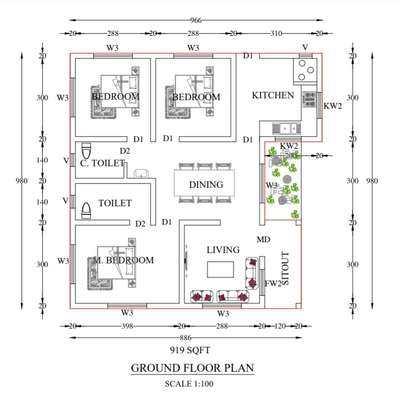 #FloorPlans #919 sqft plan #plan  #Pathanamthitta #3d #2dDesign #FloorPlans