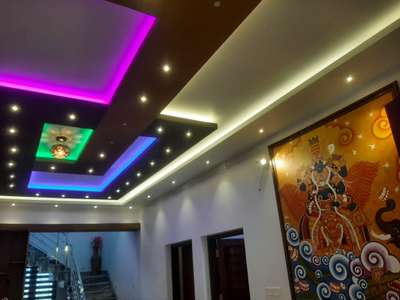 finished with multycolour #KeralaStyleHouse #InteriorDesigner #interiorpainting #PVCFalseCeiling #GypsumCeiling #falseceilinglights #keralatraditionalmural