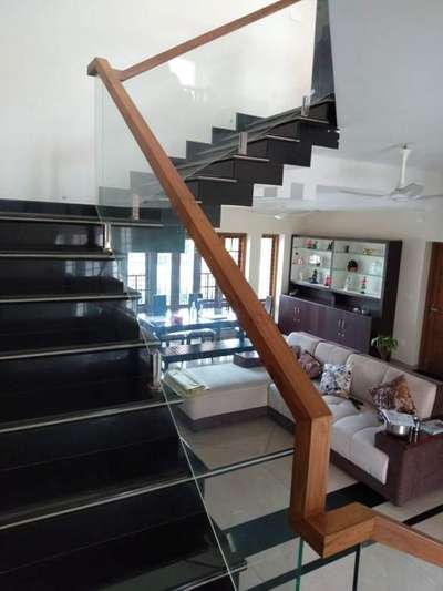 teak wood and toughened glass combination handrails