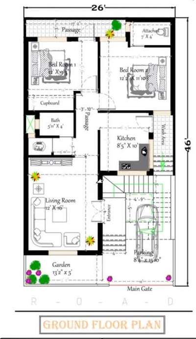 *2d house plan *
a 2d house plan for ground floor with fully details.