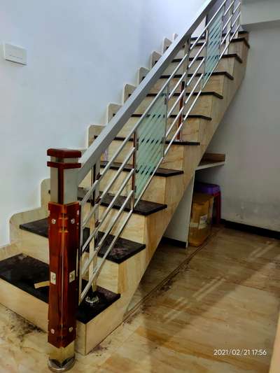 Steel stair handrail glass & steel