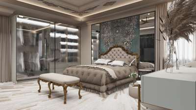 #InteriorDesigner #BedroomDecor #masterbedroomdesinger #wallart #popcontractor #popceiling #traditiinal #moulding #carving #bedding