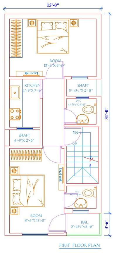 Sketch plan of 15'-0"x31'-0"
2 bhk