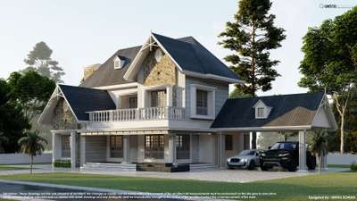 Western Colonial 3d design. proposed residence at trivandrum Kerala