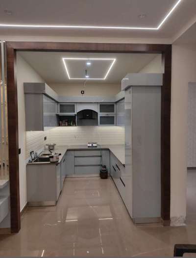 kitchen false ceiling with profile light and modular kitchen