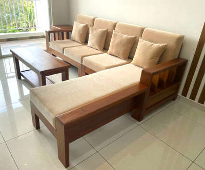 Teakwood L sofa with corner and center table