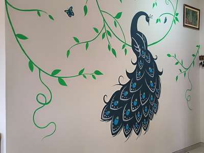 peacock mural painting . this is wall art . home selfie🤳 point in #muralart #WallPainting #AcrylicPainting #wallpaintingideas #wallpaintings #art  #artwork #homedesignideas #selfiepoint